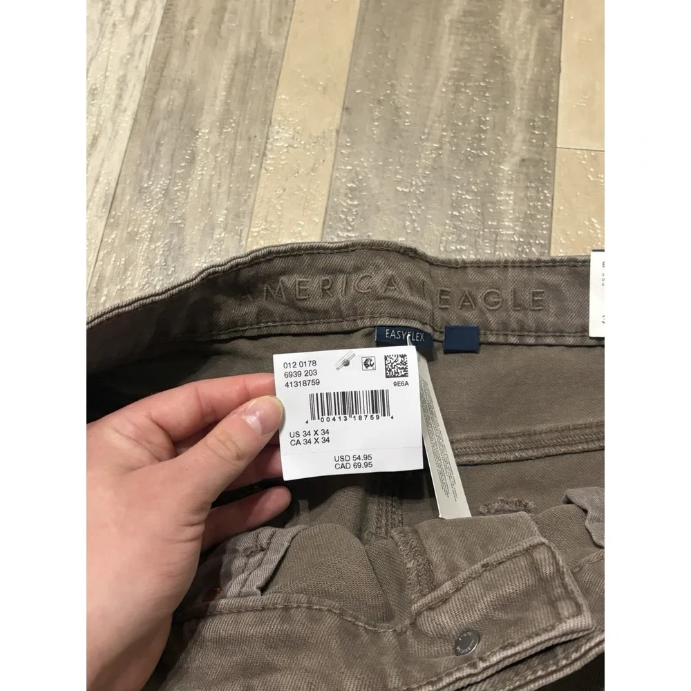 NWT American Eagle Mens 34x34 EasyFlex Slim Straight Dark Brown Jeans Stretch